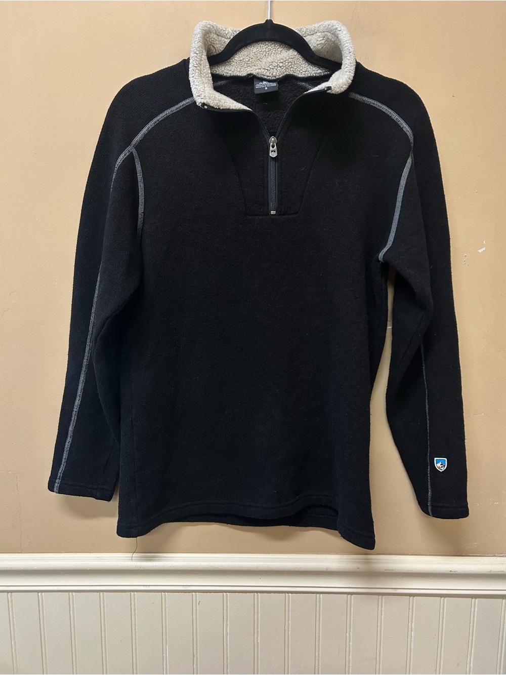 Kuhl Sweater Europa Black 1/4 Zip Fleece Sherpa Collar Pullover Outdoor Size S
